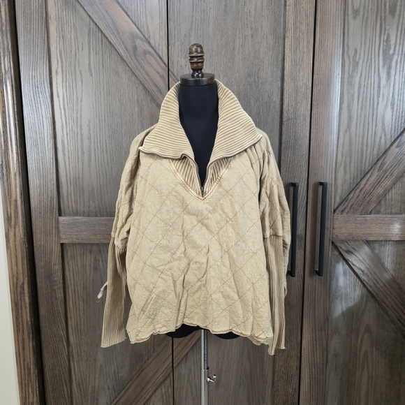 Free People Tops - Free People Beige Quilted Pullover